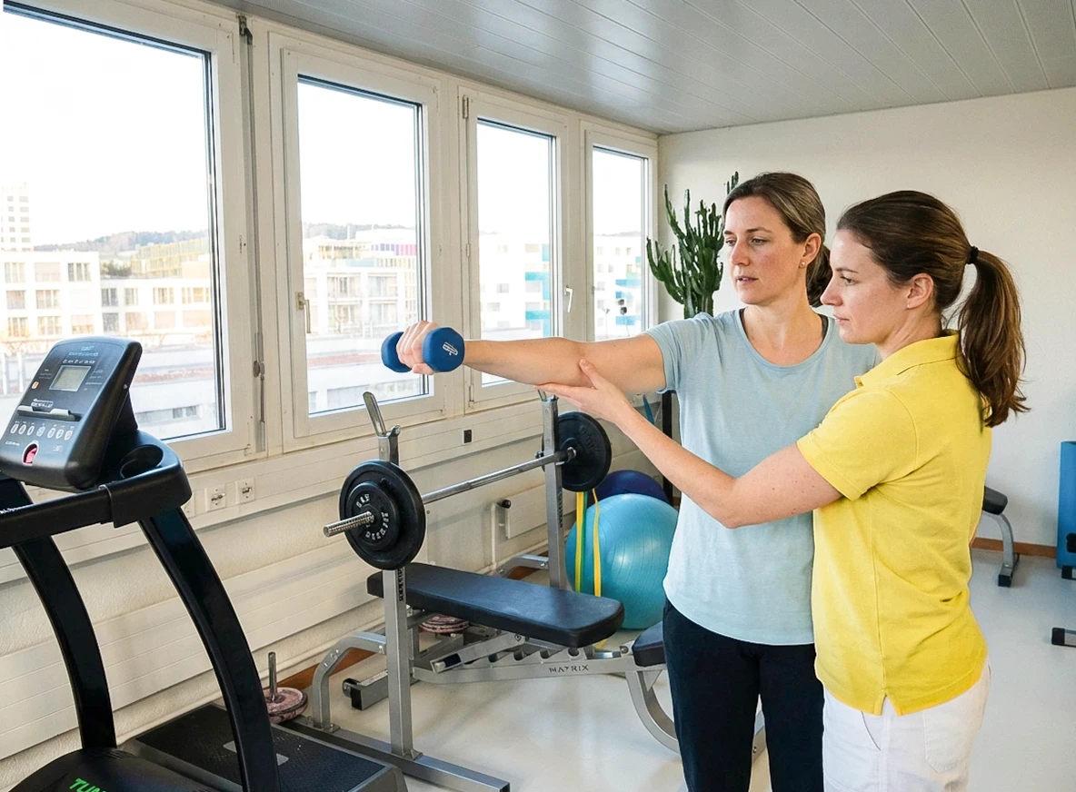 Medizinische Trainingstherapie (MTT) mit Physiotherapeutin im Trainingsraum in Schlieren